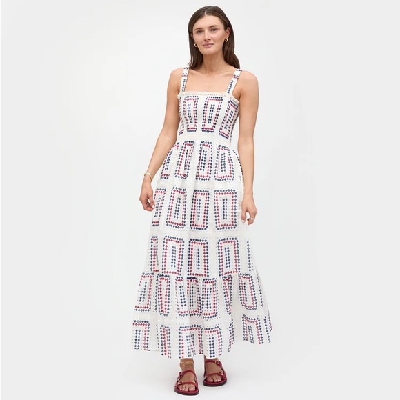 Hill House Anjuli Red, White and Blue Eyelet Maxi Dress - Picture 2 of 12